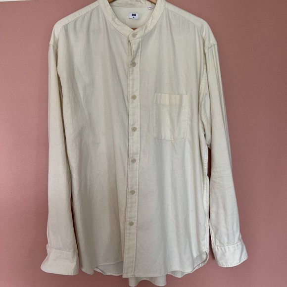 Other - Uniqlo Men's Button Up Flannel Shirt. Mandarin Collar. Off-White. XL.
